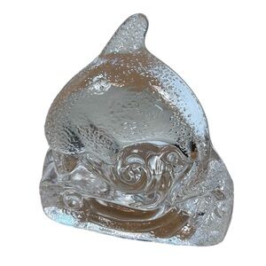 Vintage PartyLite Dolphin Tea Light Candle Holder Clear Glass Jumping Dolphin‎
